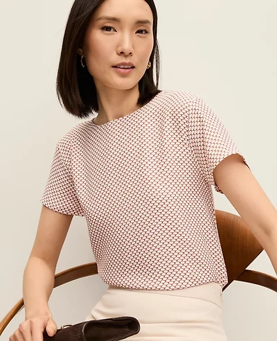 Ann Taylor Petite Geo Mixed Media Crew Neck T-Shirt Winter White Women's