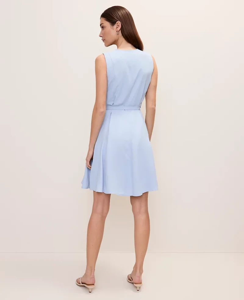 Ann Taylor Belted Crew Neck Flare Dress Size 8 Coastal Glow Women's