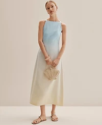 Ann Taylor Weekend Ombré Linen Blend Midi Dress Yellow-Blue Women's