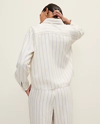 Ann Taylor Petite Striped Linen Button Down Shirt Ocean Oasis Women's