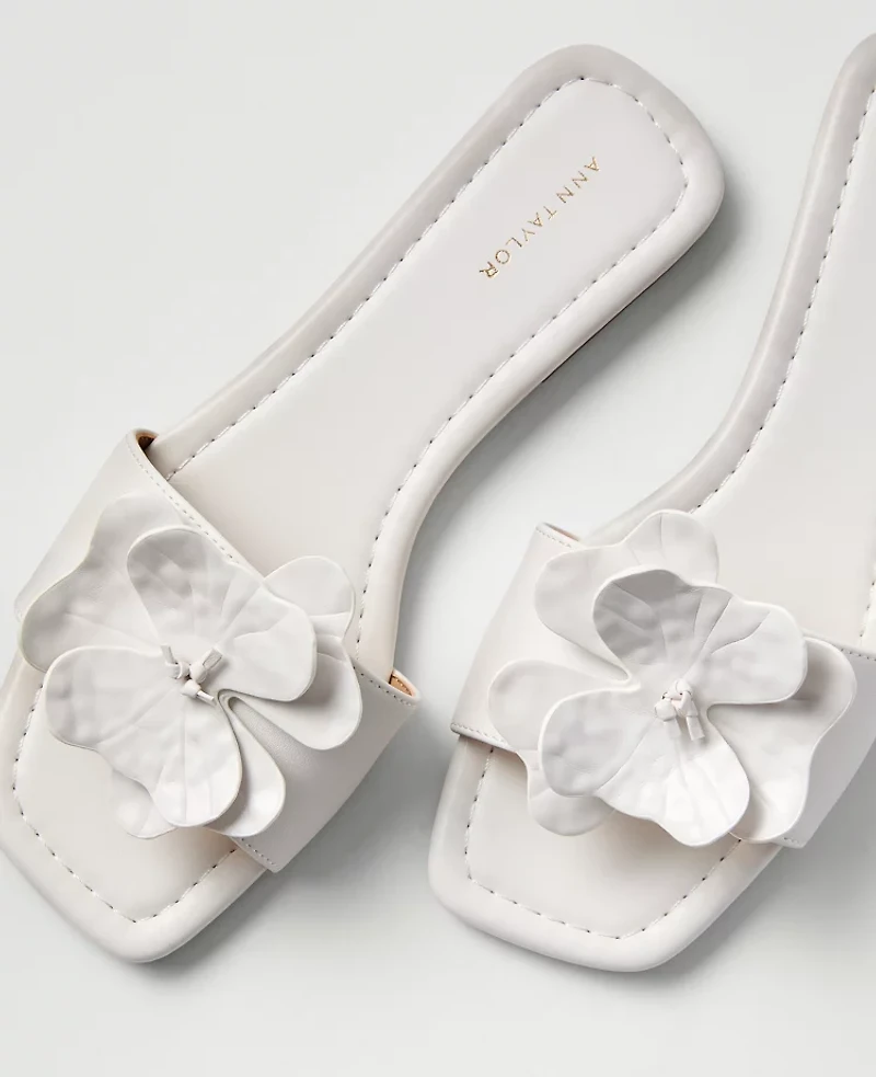 Ann Taylor Leather Flower Embellished Sandal Winter White Women's