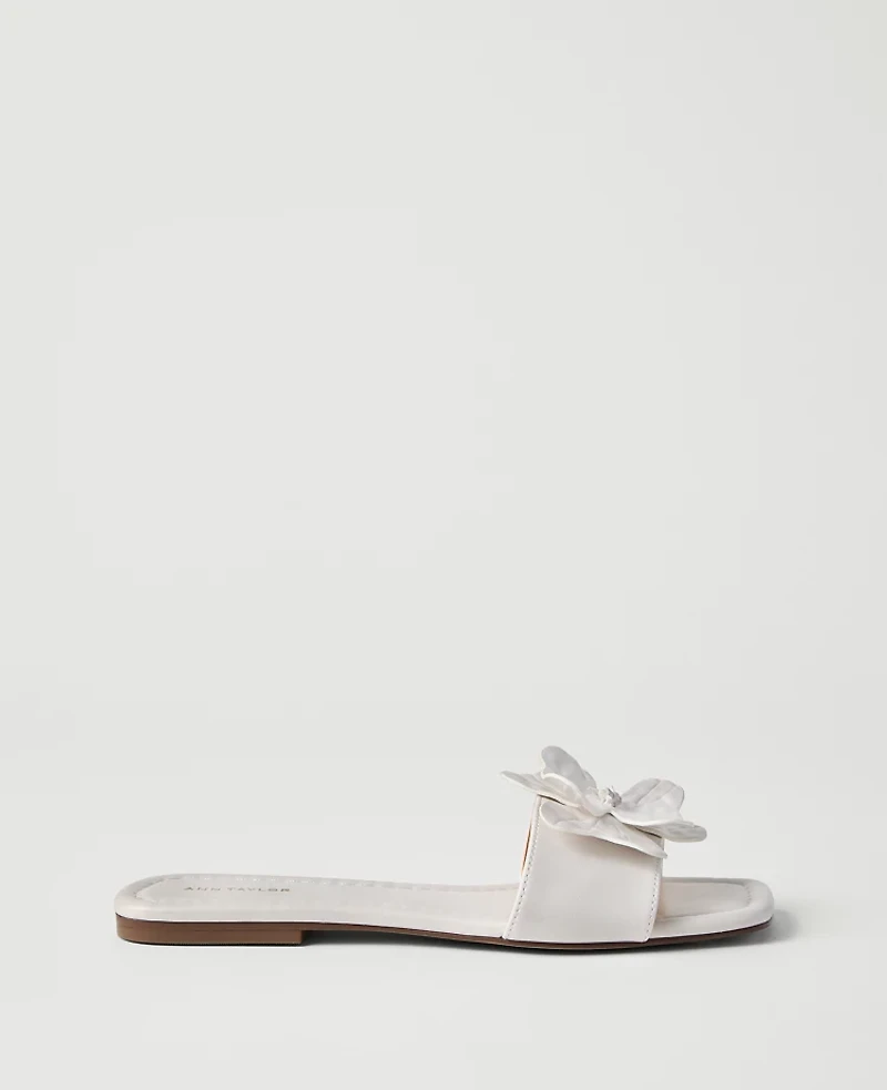Ann Taylor Leather Flower Embellished Sandal Winter White Women's