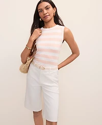 Ann Taylor Petite Weekend Striped Pointelle Tank Top Neutral Coral/White Women's