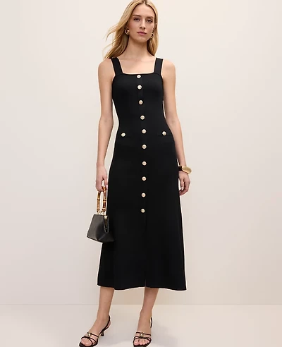 Ann Taylor Petite Ribbed Button Sweater Dress Women's