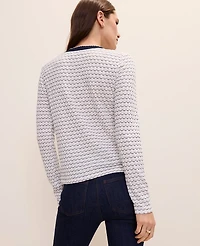 Ann Taylor Scalloped V-Neck Cardigan Ivory/Navy Multi Women's