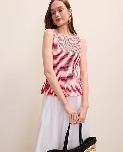 Ann Taylor Petite Gingham Smocked Peplum Tank Top Women's