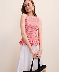 Ann Taylor Petite Gingham Smocked Peplum Tank Top Women's