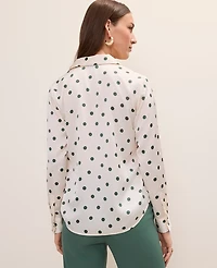 Ann Taylor Dotted Satin Button Down Shirt Winter White Women's