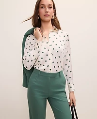 Ann Taylor Dotted Satin Button Down Shirt Winter White Women's
