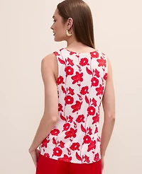 Ann Taylor Floral Mixed Media Tank Top Bright Cherry Women's