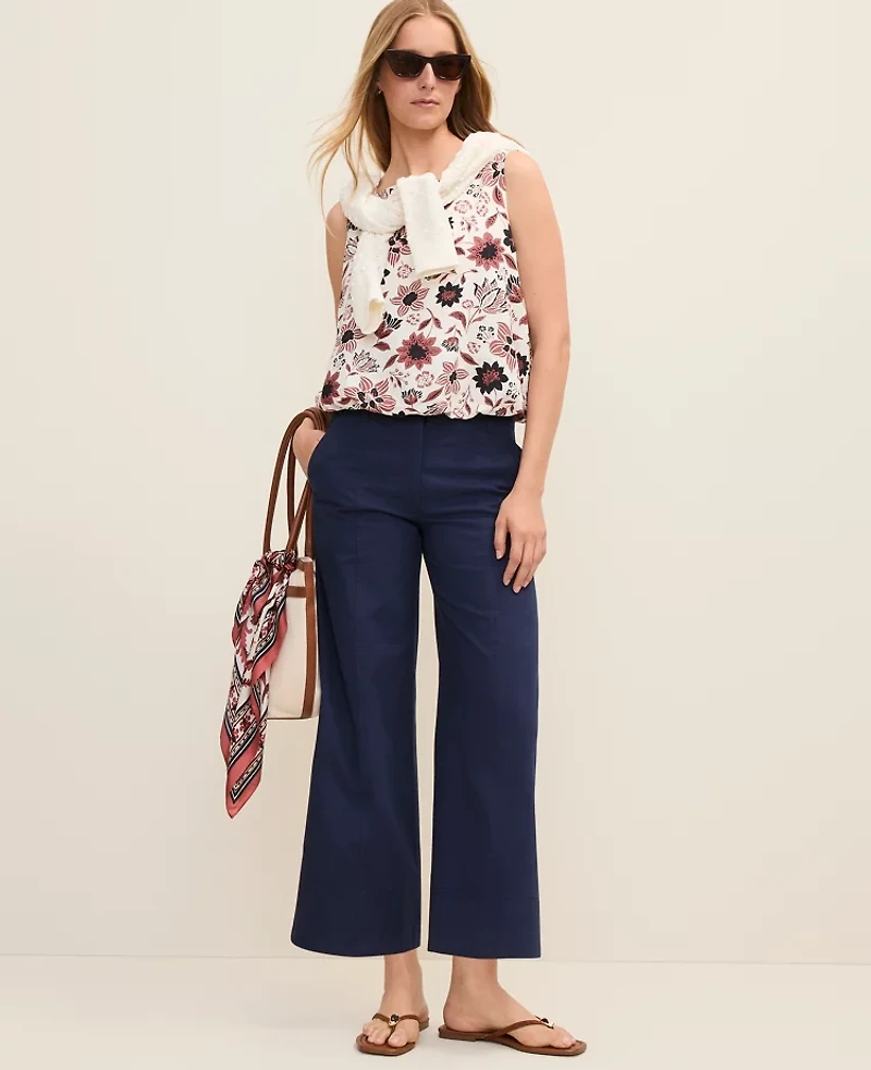 Ann Taylor Petite Weekend Floral Tank Top in Linen Blend Size XL Night Sky Women's