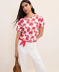 Ann Taylor Floral Crew Neck T-Shirt Bright Cherry Women's