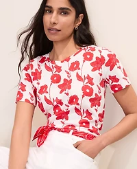 Ann Taylor Floral Crew Neck T-Shirt Bright Cherry Women's