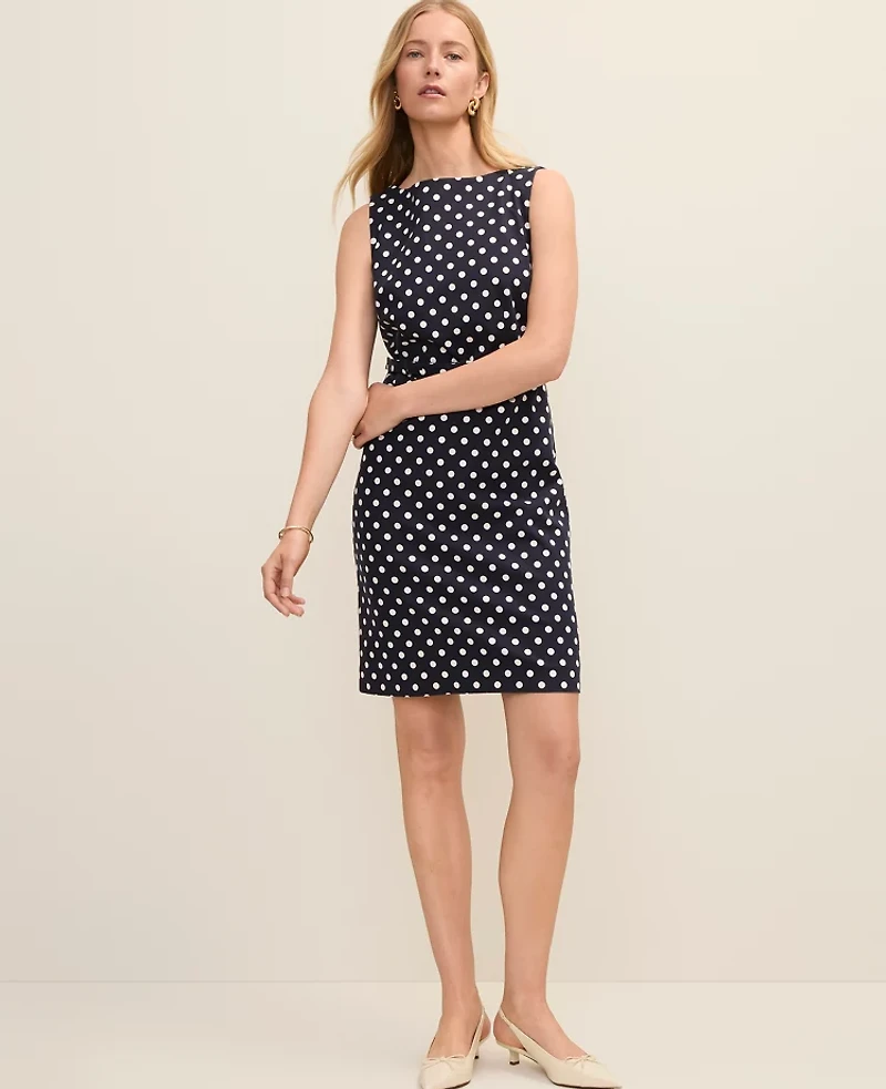 Ann Taylor The Petite Belted Shift Dress Polka Dot Night Sky Women's