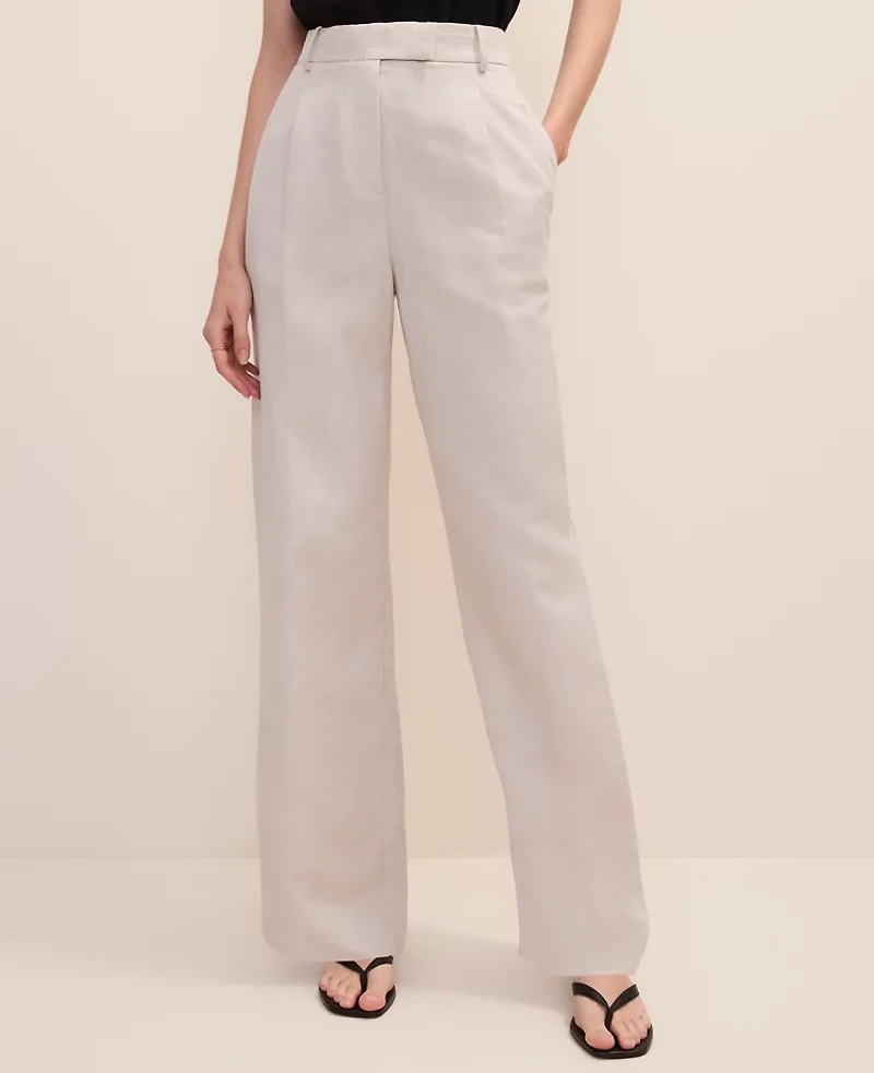 Ann Taylor The Pleated Straight Pant Linen Blend Natural Flax Women's