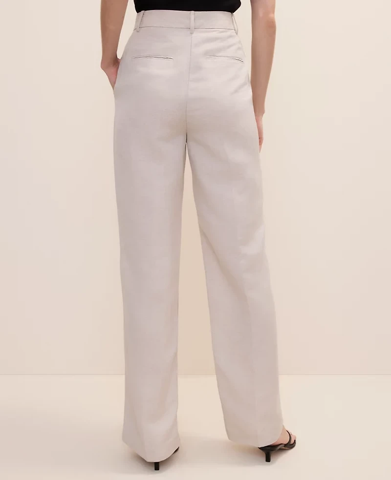 Ann Taylor The Pleated Straight Pant Linen Blend Natural Flax Women's