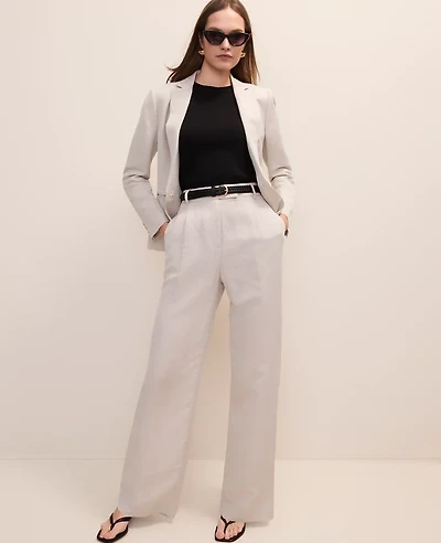 Ann Taylor The Pleated Straight Pant Linen Blend Natural Flax Women's