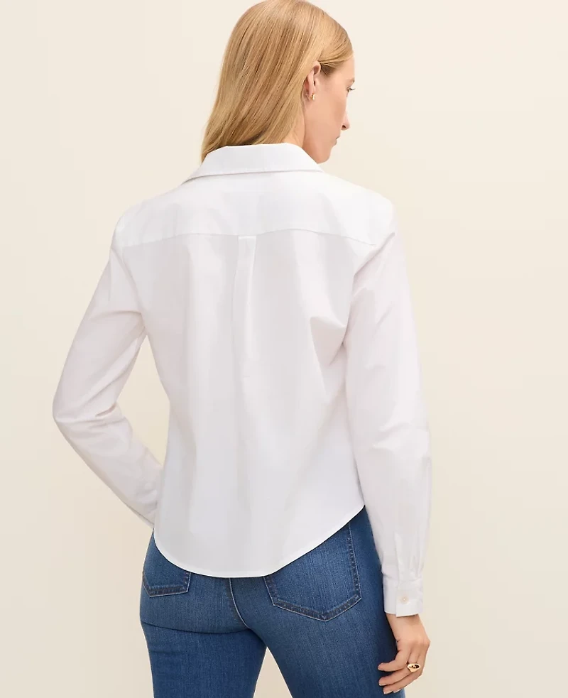 Ann Taylor Petite Knotted Button Down Shirt White Women's