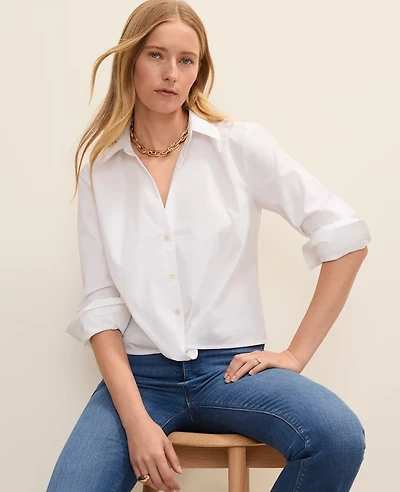 Ann Taylor Petite Knotted Button Down Shirt White Women's