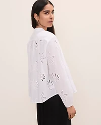 Ann Taylor Petite Eyelet V-Neck Popover Top White 9000 Women's
