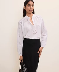 Ann Taylor Petite Eyelet V-Neck Popover Top White 9000 Women's