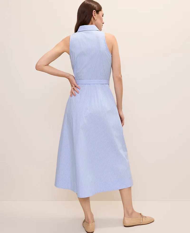 Ann Taylor Striped Collared Halter Midi Dress Vista Blue Women's