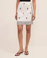 Ann Taylor Petite Embroidered Easy Fit Skirt Winter White Women's