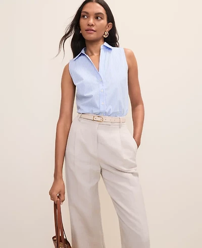 Ann Taylor Petite Striped Sleeveless Essential Shirt Vista Blue Women's