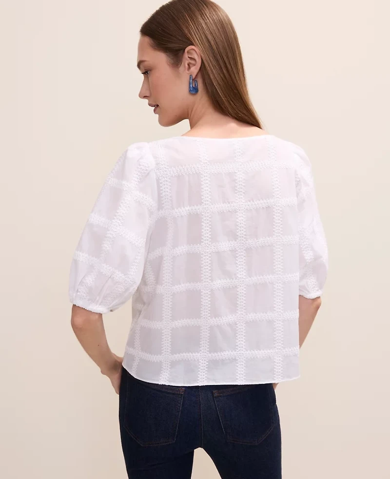 Ann Taylor Crochet Boatneck Popover Top White Women's