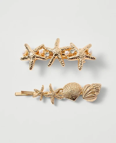 Ann Taylor Weekend Shell Hair Clip Set Goldtone Women's