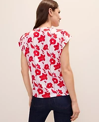 Ann Taylor Petite Mixed Media Floral Flutter Sleeve Top Bright Cherry Women's