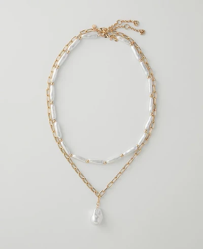 Ann Taylor Layered Pearl Chain Necklace Goldtone Women's