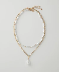 Ann Taylor Layered Pearl Chain Necklace Goldtone Women's