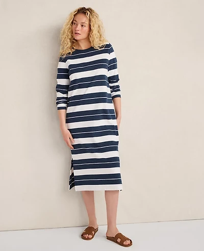 Ann Taylor Haven Well Within Organic Cotton Interlock Stripe Midi Dress Twilight Blue Heather Women's