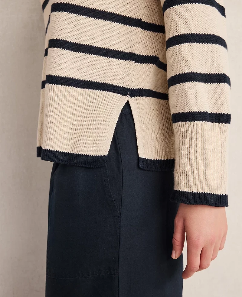 Ann Taylor Haven Well Within Organic Cotton Linen Stripe Crewneck Nightfall Blue Women's