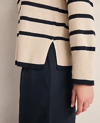 Ann Taylor Haven Well Within Organic Cotton Linen Stripe Crewneck Nightfall Blue Women's