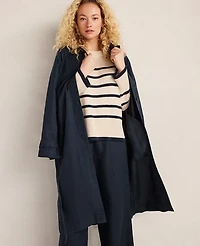 Ann Taylor Haven Well Within Organic Cotton Linen Stripe Crewneck Nightfall Blue Women's