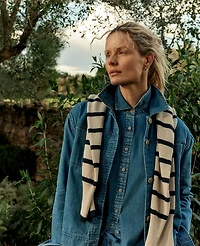 Ann Taylor Haven Well Within Organic Cotton Linen Stripe Crewneck Nightfall Blue Women's