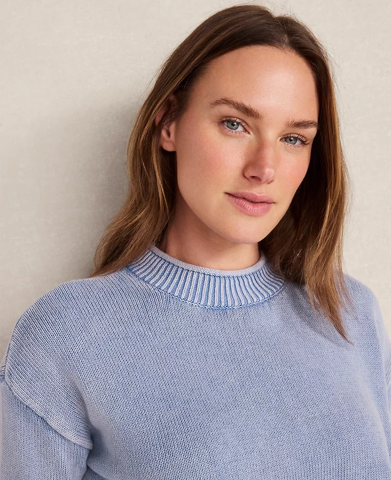 Ann Taylor Haven Well Within Garment-Dyed Organic Cotton Roll Neck Sweater Indigo Wave Wash Women's