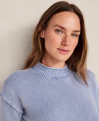 Ann Taylor Haven Well Within Garment-Dyed Organic Cotton Roll Neck Sweater Indigo Wave Wash Women's