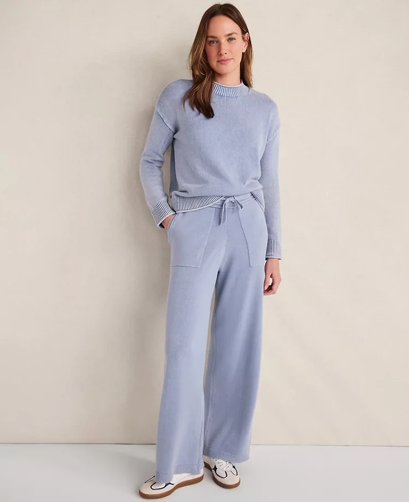 Ann Taylor Haven Well Within Garment-Dyed Organic Cotton Roll Neck Sweater Indigo Wave Wash Women's