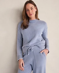 Ann Taylor Haven Well Within Garment-Dyed Organic Cotton Roll Neck Sweater Indigo Wave Wash Women's