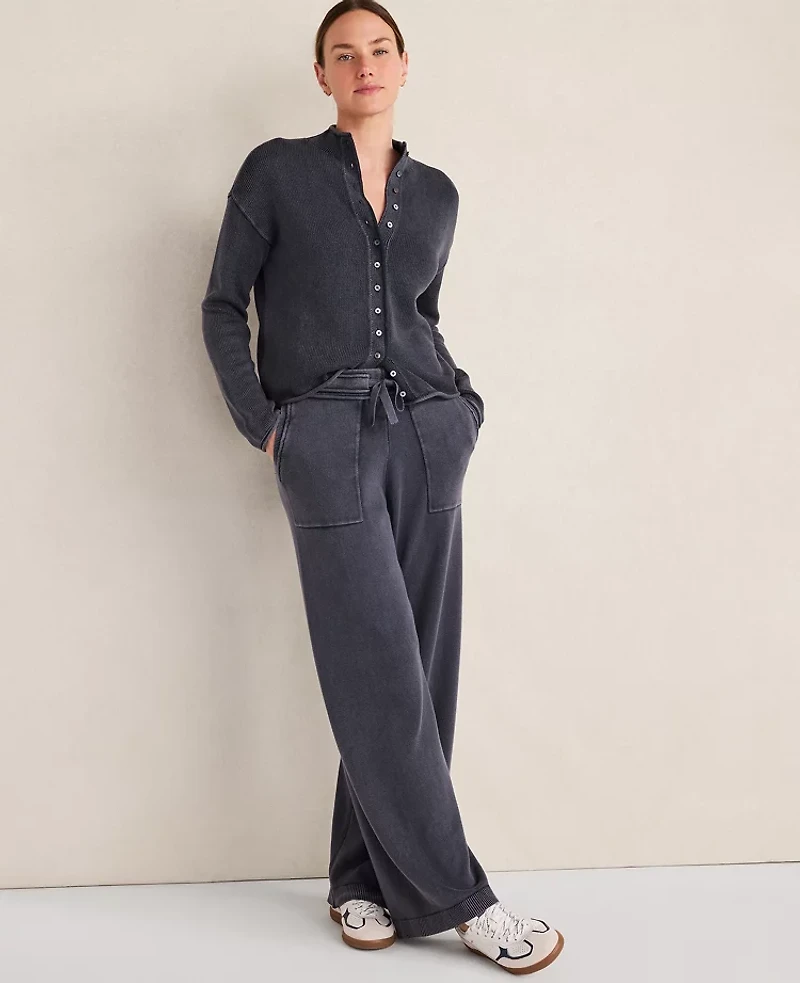 Ann Taylor Haven Well Within Organic Cotton Roll Neck Cardigan Nightfall Wash Women's