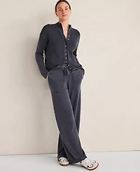 Ann Taylor Haven Well Within Organic Cotton Roll Neck Cardigan Nightfall Wash Women's