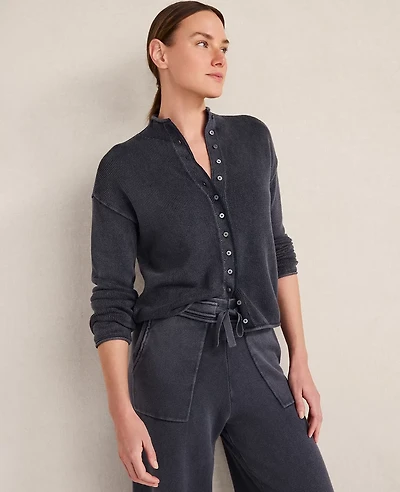 Ann Taylor Haven Well Within Organic Cotton Roll Neck Cardigan Nightfall Wash Women's