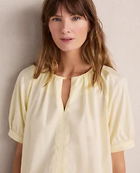 Ann Taylor Haven Well Within Organic Cotton Twill Split Neck Top Straw Women's