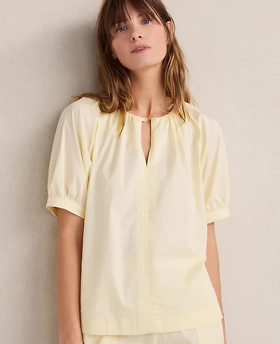 Ann Taylor Haven Well Within Organic Cotton Twill Split Neck Top Straw Women's