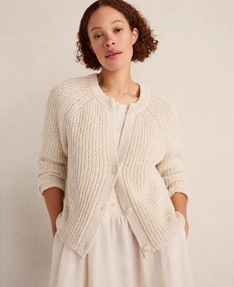 Ann Taylor Haven Well Within Cotton Tape Yarn V-Neck Cardigan Women's