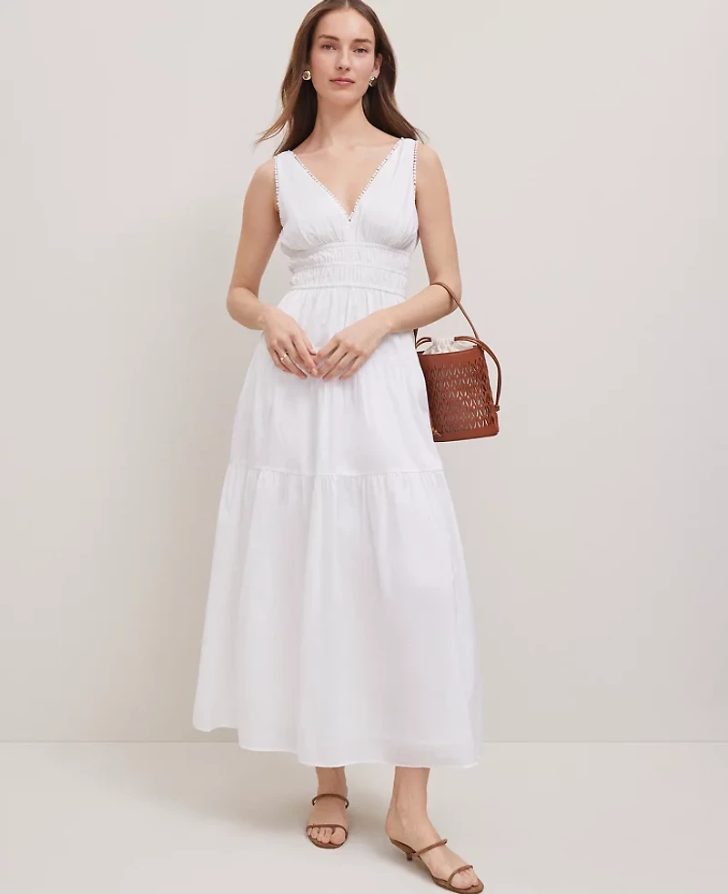 Ann Taylor V-Neck Flare Maxi Dress Size 18 White Women's