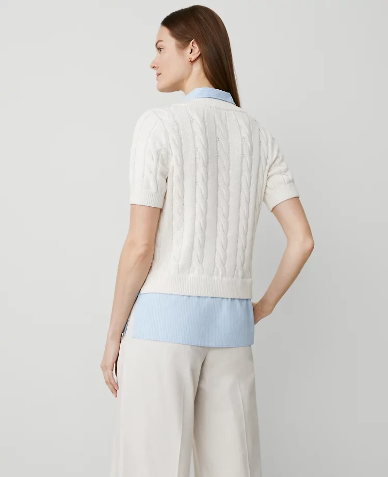 Ann Taylor Mixed Media Cable Sweater Larimar Blue Women's